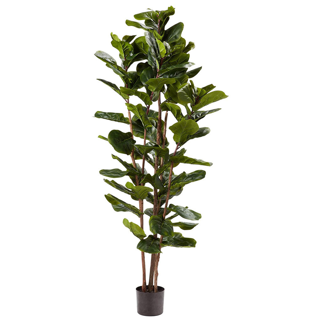 Home Pure Garden Artificial Fiddle Leaf Fig Tree-72” Faux Plant Natural Feel Leaves-Realistic Indoor Potted Topiary Décor — view 1